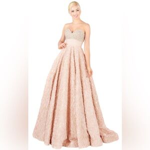 Mac Duggal Embellished Ballgown Rosette Floral Strapless Dress - 12